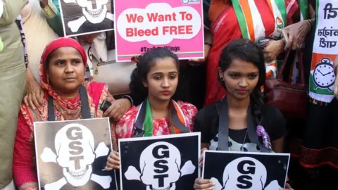 AFP The women's wing of the NCP held a protest outside the Sales Tax office on January 18, 2018 in Mumbai, India