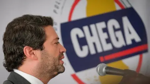EPA Far-right Party Chega leader André Ventura speaks during an electoral campaign for the 2022 legislative elections, in Viana do Castelo, Portugal, on 21 January 2022