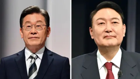 Getty Images Yoon Suk-yeol (R) and Lee Jae-myung (L)