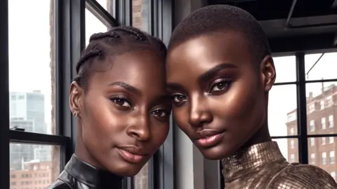 The Diigitals Alexsandrah's AI twin and Shudu pose for a virtual selfie