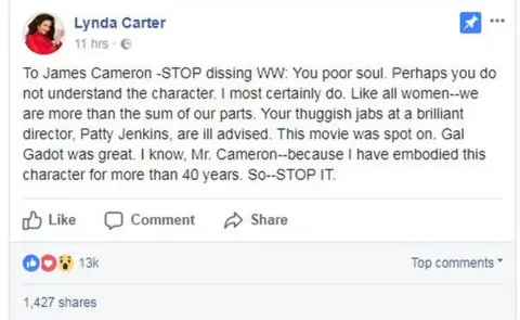 Lynda Carter/Facebook Lynda Carter's Facebook post