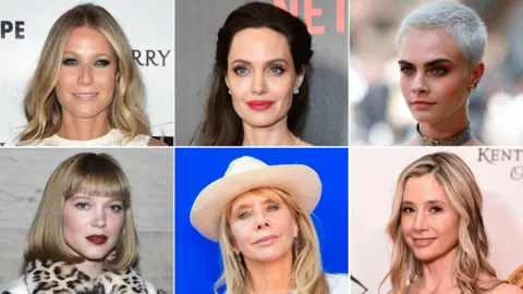 Getty Images (L-R) Gwyneth Paltrow, Angelina Jolie, Cara Delevingne, Lea Seydoux, Rosanna Arquette, Mira Sorvino