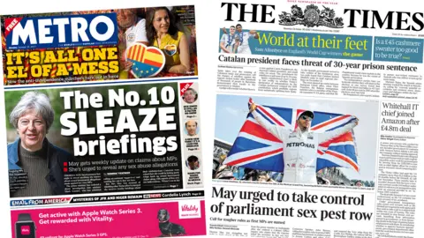 The Metro and the Times front pages