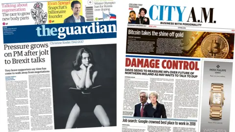 The Guardian and City AM front pages