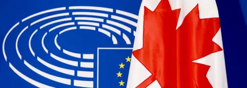 European Parliament Canadian flag displayed in the European Parliament press room