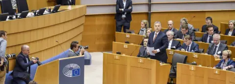 European Parliament Viktor Orban speaking at the European Parliament in Brussels