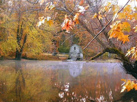 Early morning mist hangs low over the Concord River, which winds its way through the historic part of Massachusetts. (Lee Brimble)