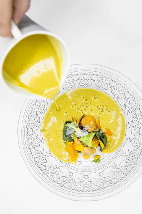 Roi Martínez Galician mussels in citrus escabeche with red lentil soup (Credit: Roi Martínez)