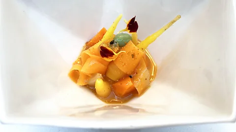 Sofia Perez Carrot cromatismo: a composition of carrots, olives, cucumbers and guindilla peppers (Credit: Sofia Perez)