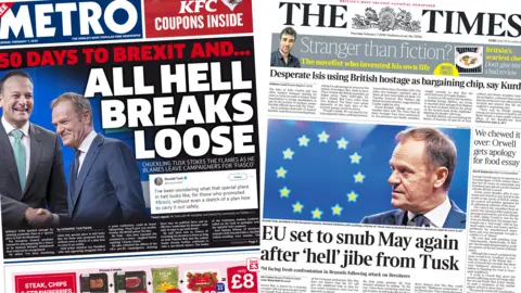 Composite image featuring Metro and Times front pages