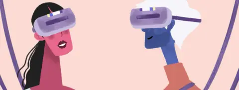 Animated image of a man and woman on a VR date