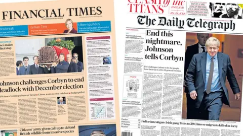Financial Times and Daily Telegraph front pages