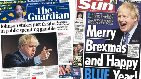 Front pages of the Guardian and the Sun