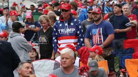 Getty Images Supporters of US President Donald Trump gather to attend his campaign rally later at the BOK Center, June 20, 2020 in Tulsa, Oklahoma