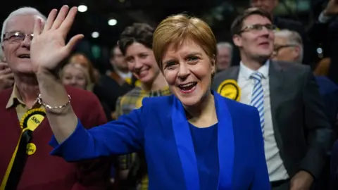 Getty Images Nicola Sturgeon arrives at the counting hall in Glasgow during the 2019 UK election