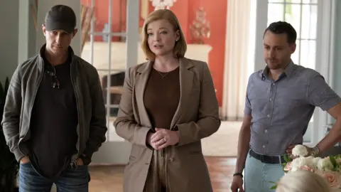 Claudette Barius/HBO Jeremy Strong, Sarah Snook, Kieran Culkin in Succession Season 4 - Episode 1