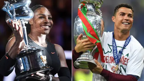 AFP/Getty Serena Williams and Cristiano Ronaldo holding trophies