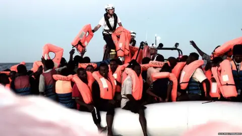 SOS MEDITERRANEE Migrants picked up by the Aquarius