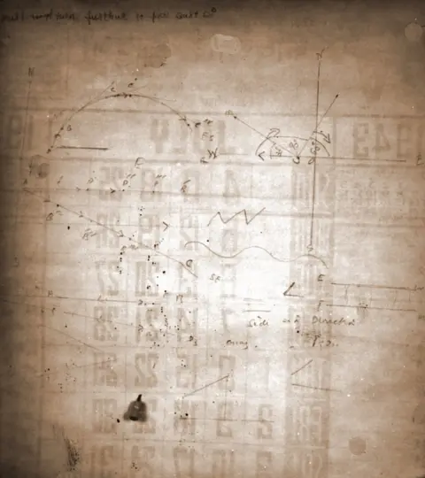 DINODIA Mahatma Gandhi's lesson in geometry for Manu Gandhi written on the back of old calendar sheet, Poona, India, 1944
