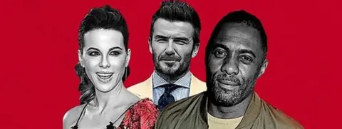 Getty Images/BBC Montage graphic featuring Kate Beckinsale, David Beckham and Idris Elba