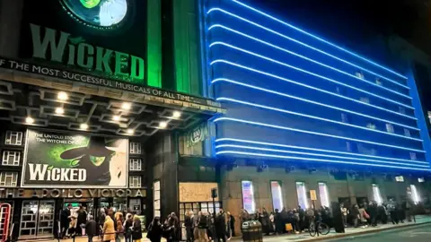 Wicked Apollo Victoria Theatre with blue lights