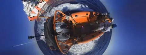 360 image of boat on the Mediterranean