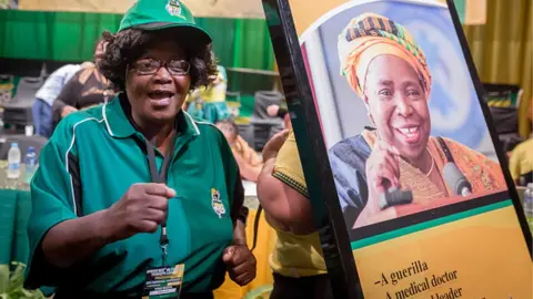 AFP A delegate of the African National Womens League (ANCWL) chants in support former African Union Chair and current African National Congress (ANC) front runners for ANC President, Nkosazana Dlamini-Zuma (pictured on poster) during the Kwazulu-Natal ANC Womens League (ANCWL) Provincial Conference at the Playhouse theatre of Durban on September 3, 2017.