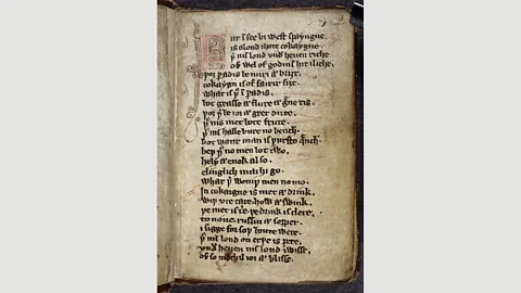 British Library ‘No place on earth compares to this/For sheer delightfulness and bliss,’ goes the poem the Land of Cockaygne, here in the 14th-century Kildare Lyrics (Credit: British Library)