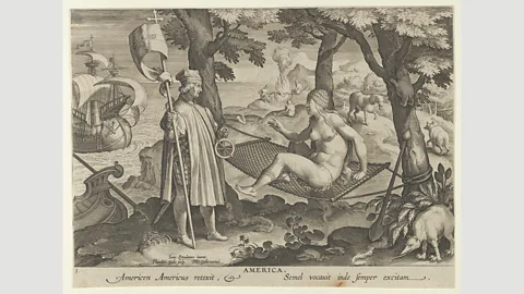 The Elisha Whittelsey Collection More was influenced by Amerigo Vespucci’s tales of non-capitalist communities in the New World, as shown in this 1600 print (Credit: The Elisha Whittelsey Collection)