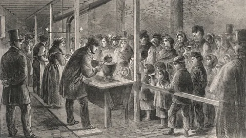 Mary Evans Picture Library/Alamy The Quaker movement emphasised the importance of charity, as shown in this 1862 illustration of a Quaker soup kitchen in Manchester (Credit: Mary Evans Picture Library/Alamy)