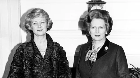 Getty Images Vigdis Finnbogadottir (left), with Margaret Thatcher in 1982. Finnbogadottir’s 16-year reign remains the longest of any female head of state of any country (Credit: Getty Images)